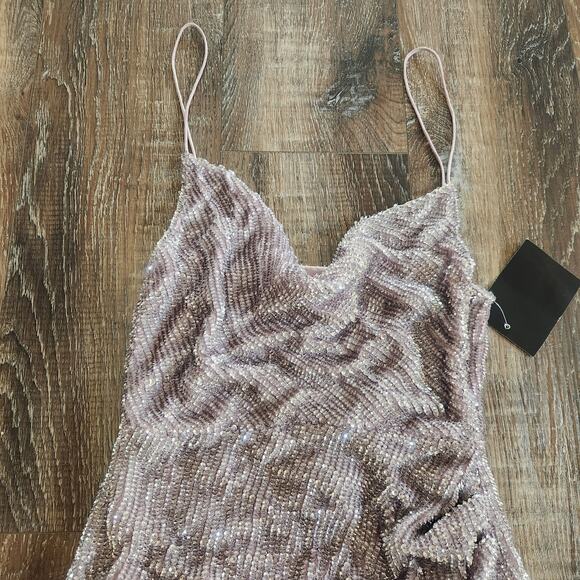 Retrofete Katya Dress Lilac Purple XS Maxi Sequins Cowl Neck Sleeveless NWT - Picture 3 of 12